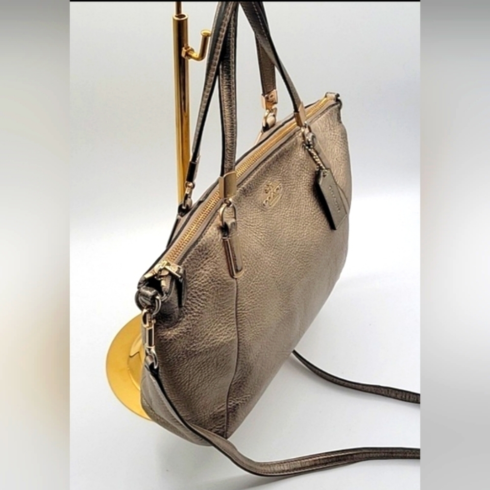 COACH Satchel w/ Crossbody Strap Metallic Pebbled Soft Leather Gold Hardware - Picture 4 of 13